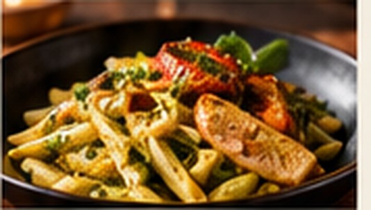 Vegetarische Pasta mit Ofengemüse und Pesto
